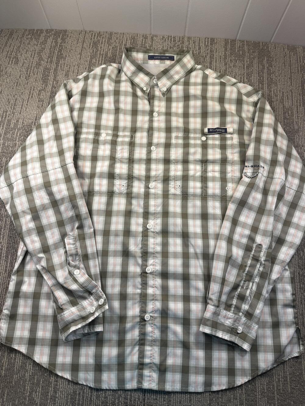 Columbia PFG Super Tamiami Shirt Mens 2XL Green Long Sleeve Omni-Shade Fishing